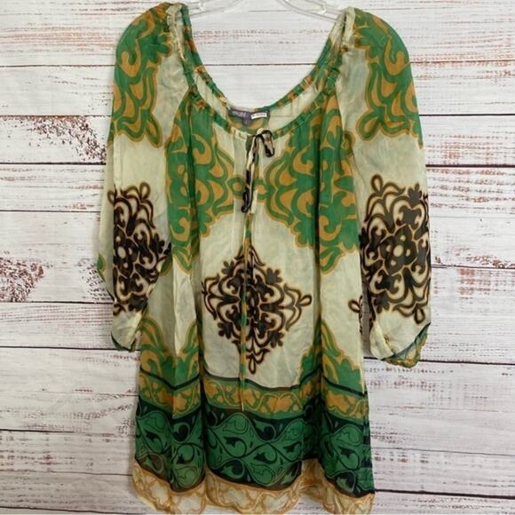 Hale Bob 100% Silk half balloon sleeve sheer scoop neck size large Tunic blouse - Picture 7 of 9